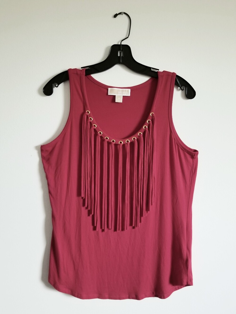 Michael Kors Fringe Tank Top - Cherry With golden Accents